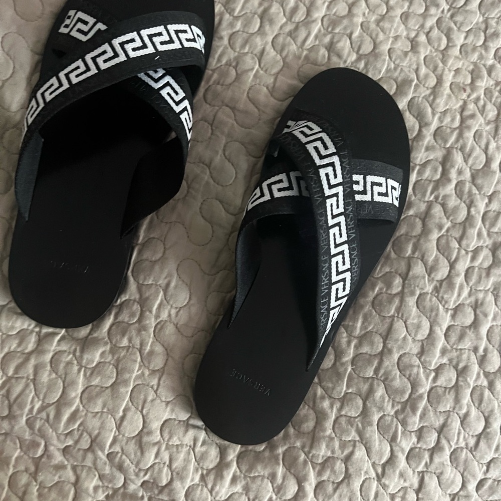 (Sold)Versace Black and White Slide Sandals